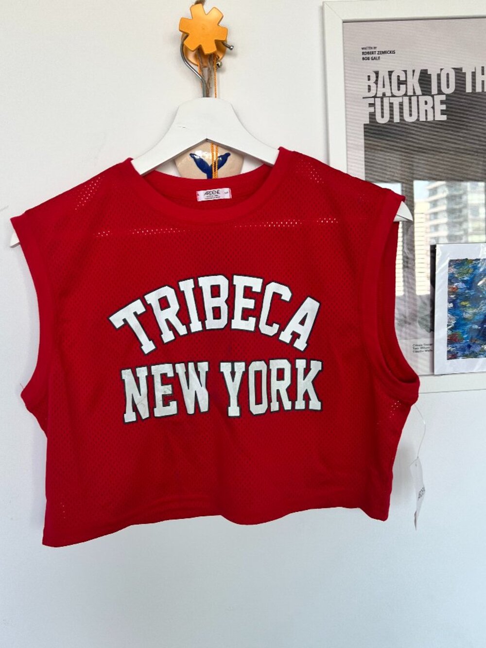 NWT Ardene Red Tribeca New York Mesh Crop Jersey Tank Top Sporty S
